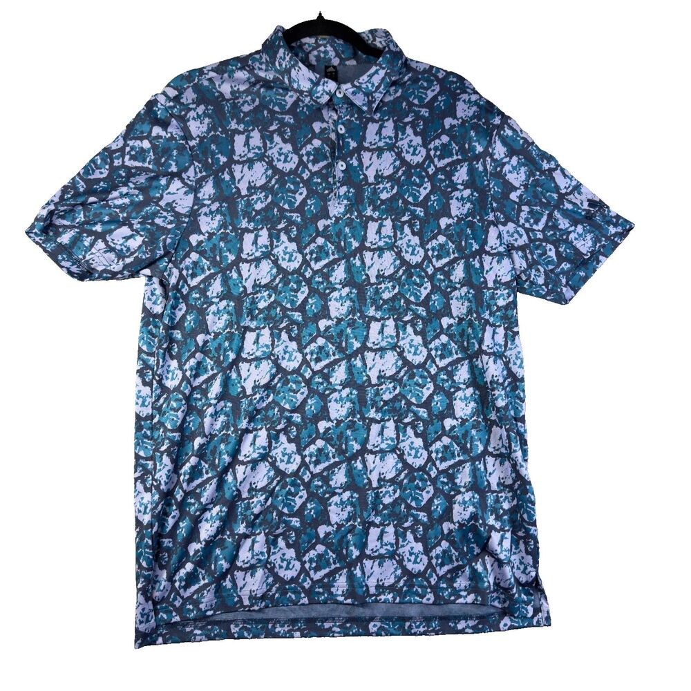 Adidas Polo Shirt Mens Large Blue Golf Short Sleeve Abstract Cobblestone Print